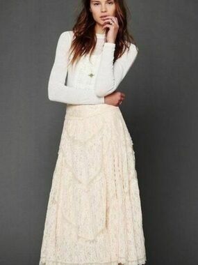 Free People Annie Oakley Rare Lace Maxi Skirt L